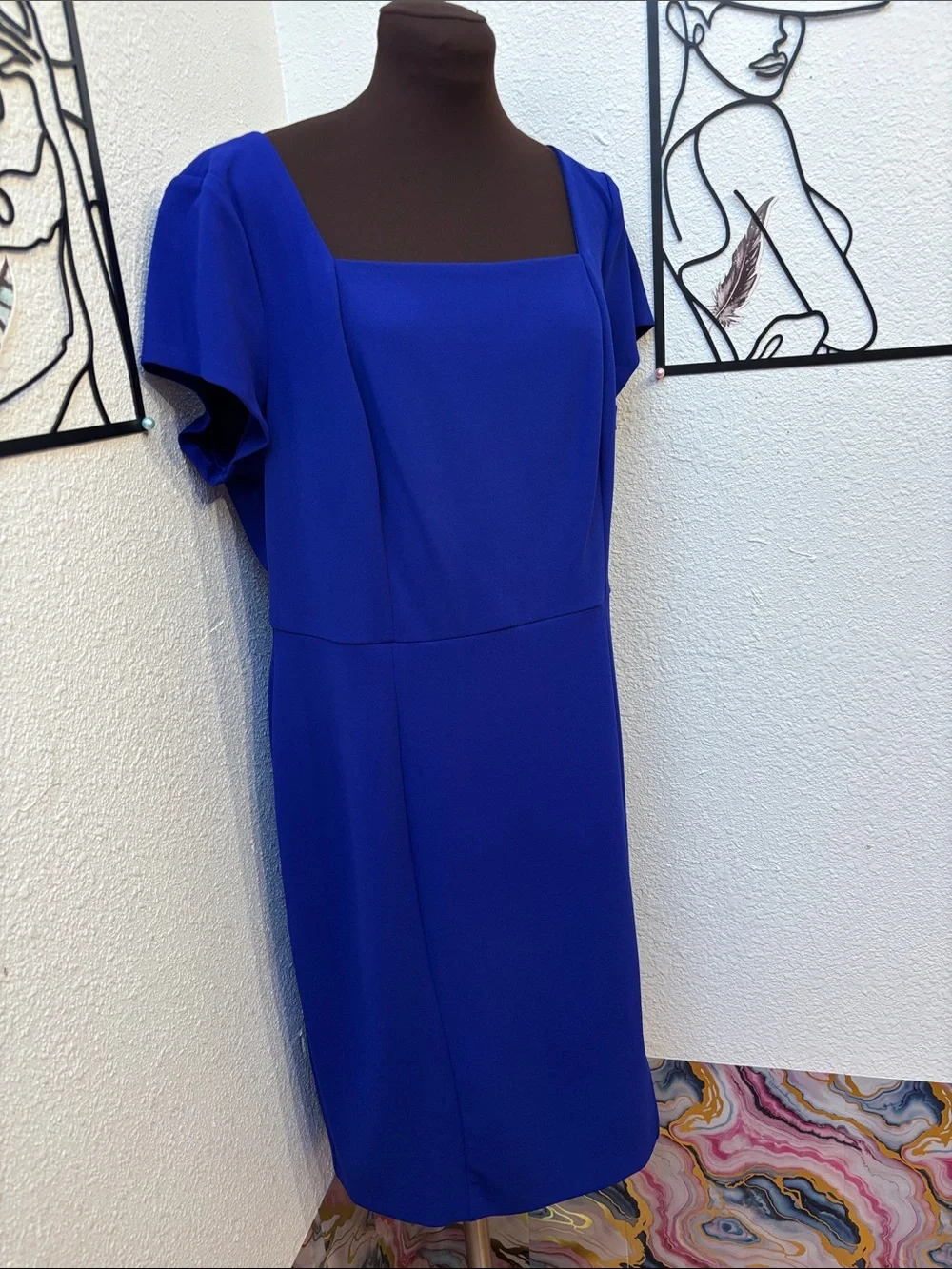 Connected Apparel Vibrant Royal Blue Square-Neck Midi Dress Size 16